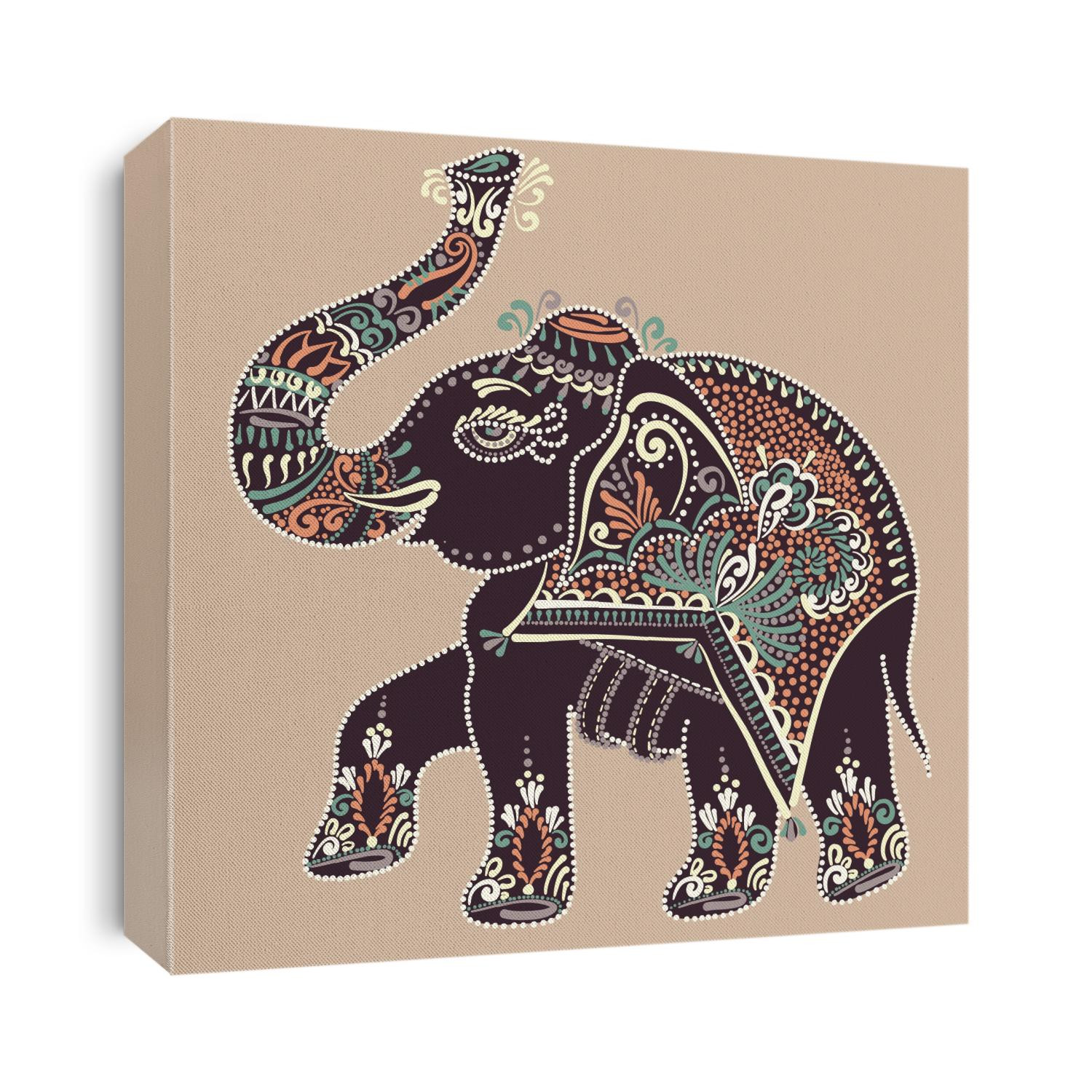 ethnic folk art indian elephant, vector dot painting illustration