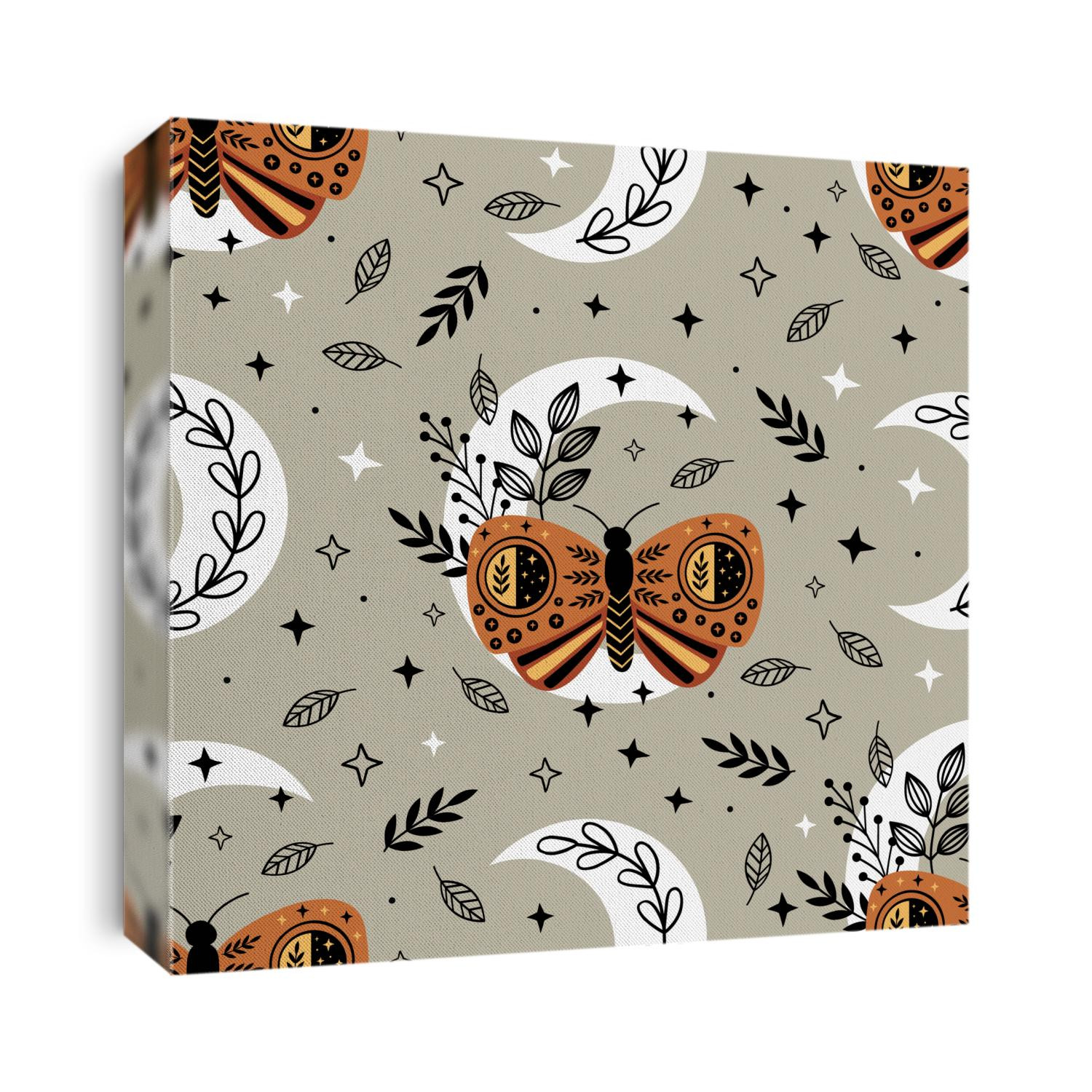 seamless pattern with bohemian butterfly on the moon