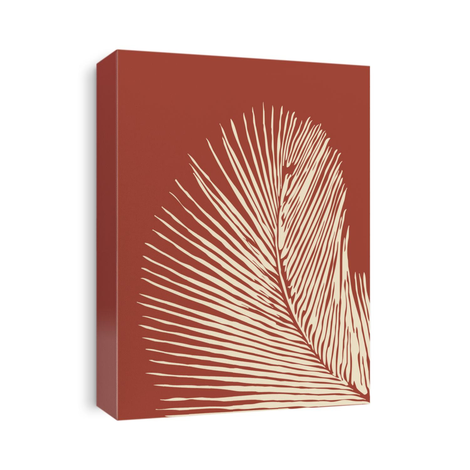 Botanical wall art. Line art drawing with abstract shape. Abstract floral design for framed wall prints, canvas prints, posters, home decor. Palm leaves on a burgundy background