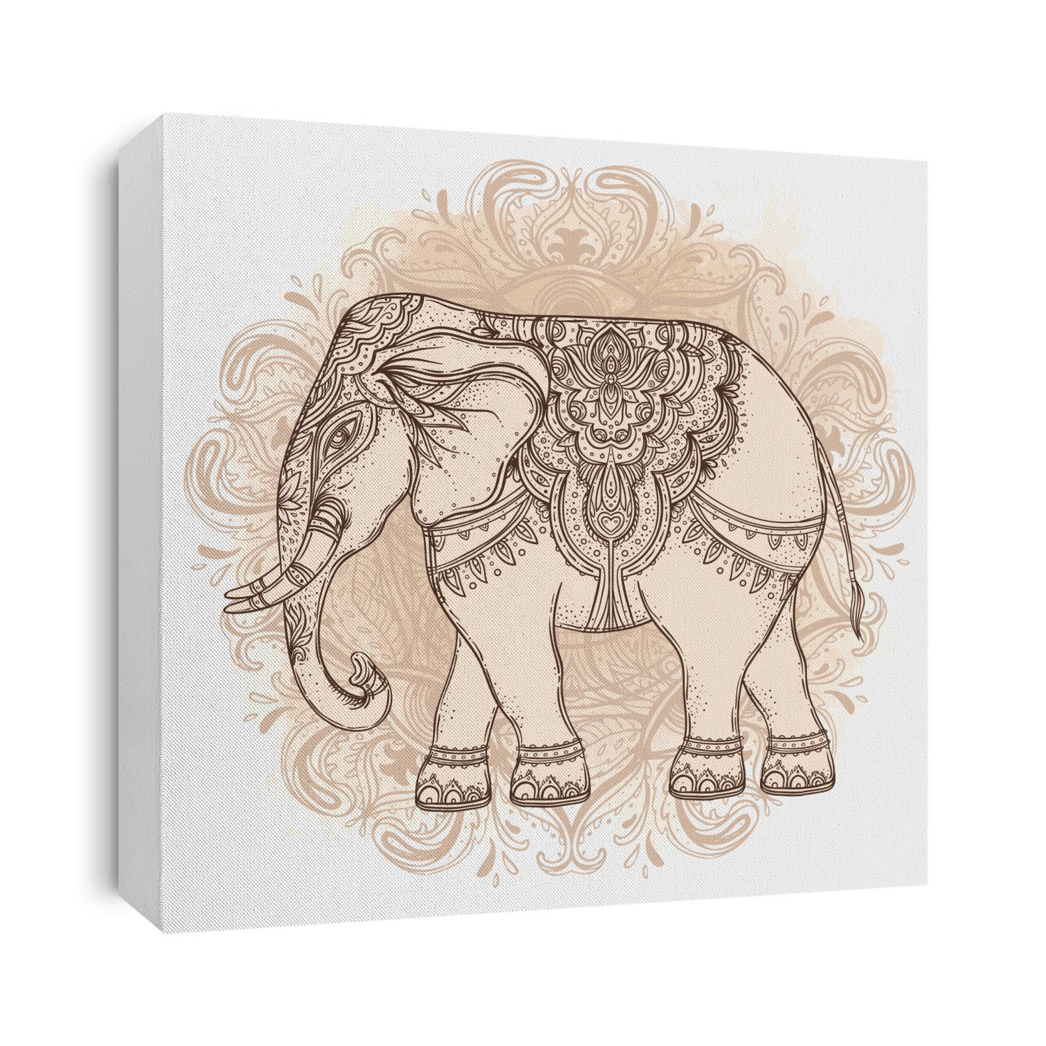 Beautiful hand-drawn tribal style elephant. Tattoo dotwork design with boho patterns over vintage background. Ethnic background, spiritual art, yoga. Indian god Ganesha, Thai symbol. T-shirt, posters.