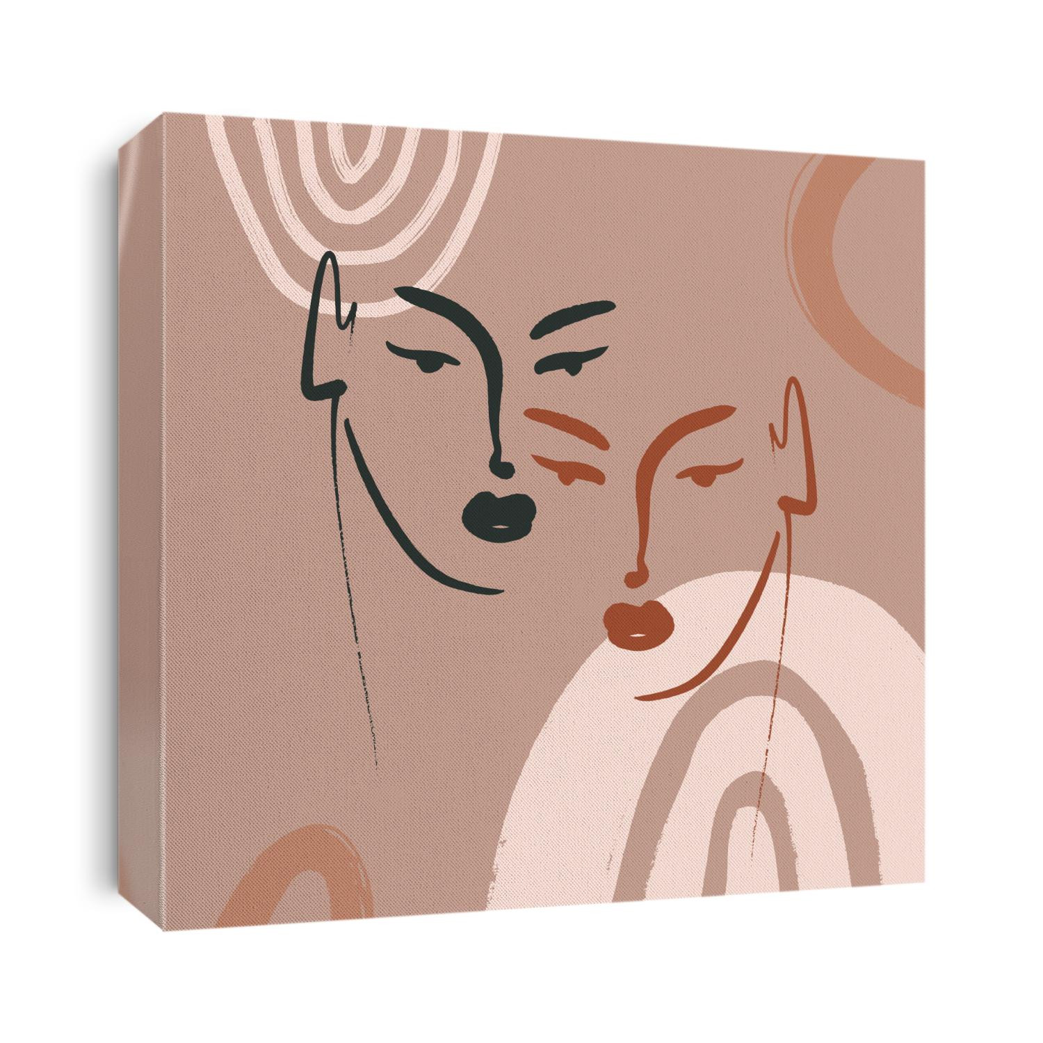 Boho Pastel Terracotta Collage Line Drawing African Black Women Couple Twin Faces Hairstyle Fashion Beauty Minimalist Vector Illustration Modern Abstract Graphics Print Clipart