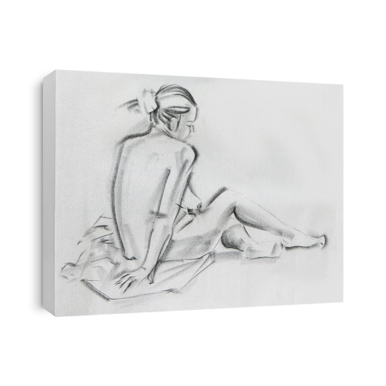 sitting woman charcoal drawing
