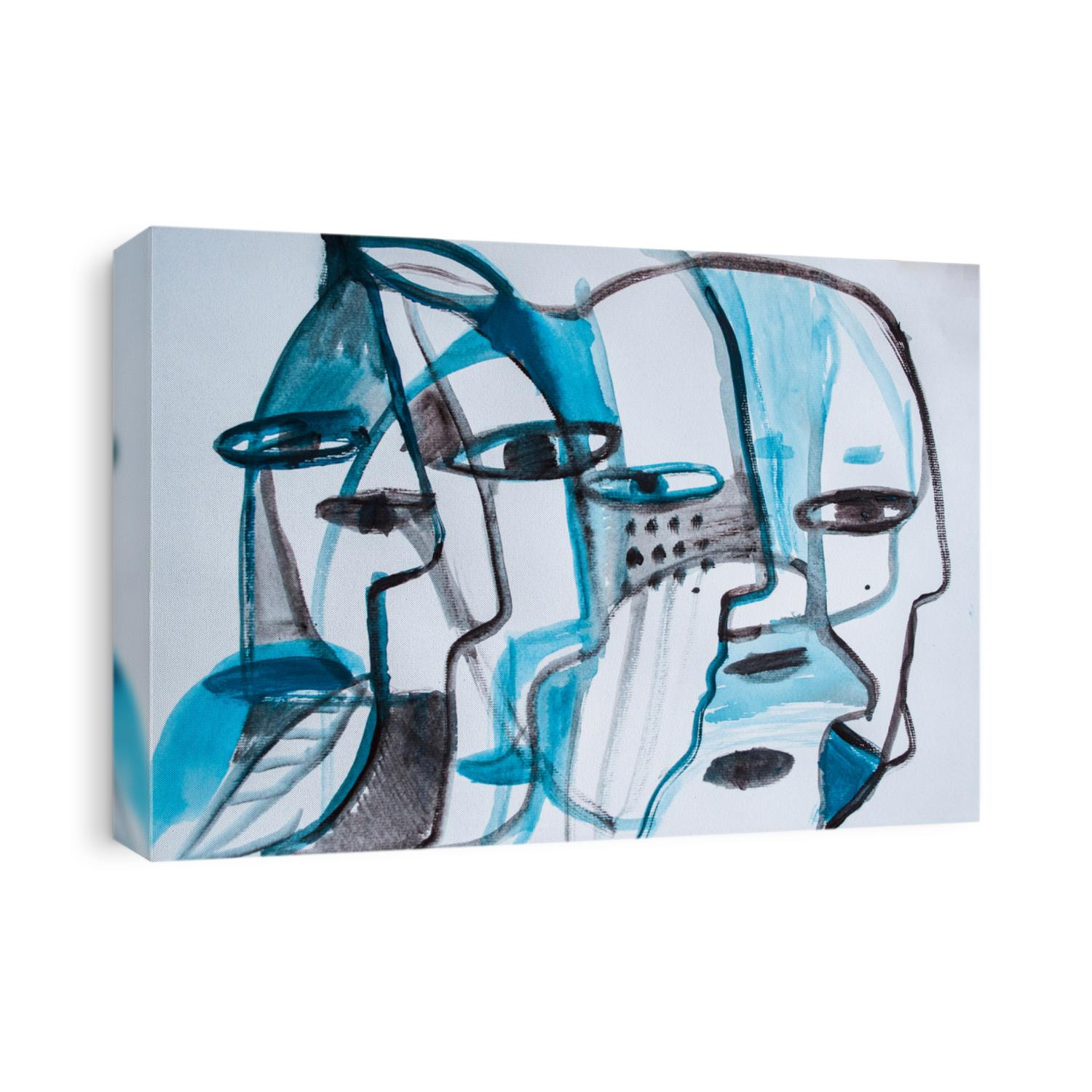 Art abstract acrylic painting silhouette. Conceptual art. Human psyche. Profile of a girl. Dream, daydream, reverie, bright personality, inner light. Blue and Yellow color. Interior decor.