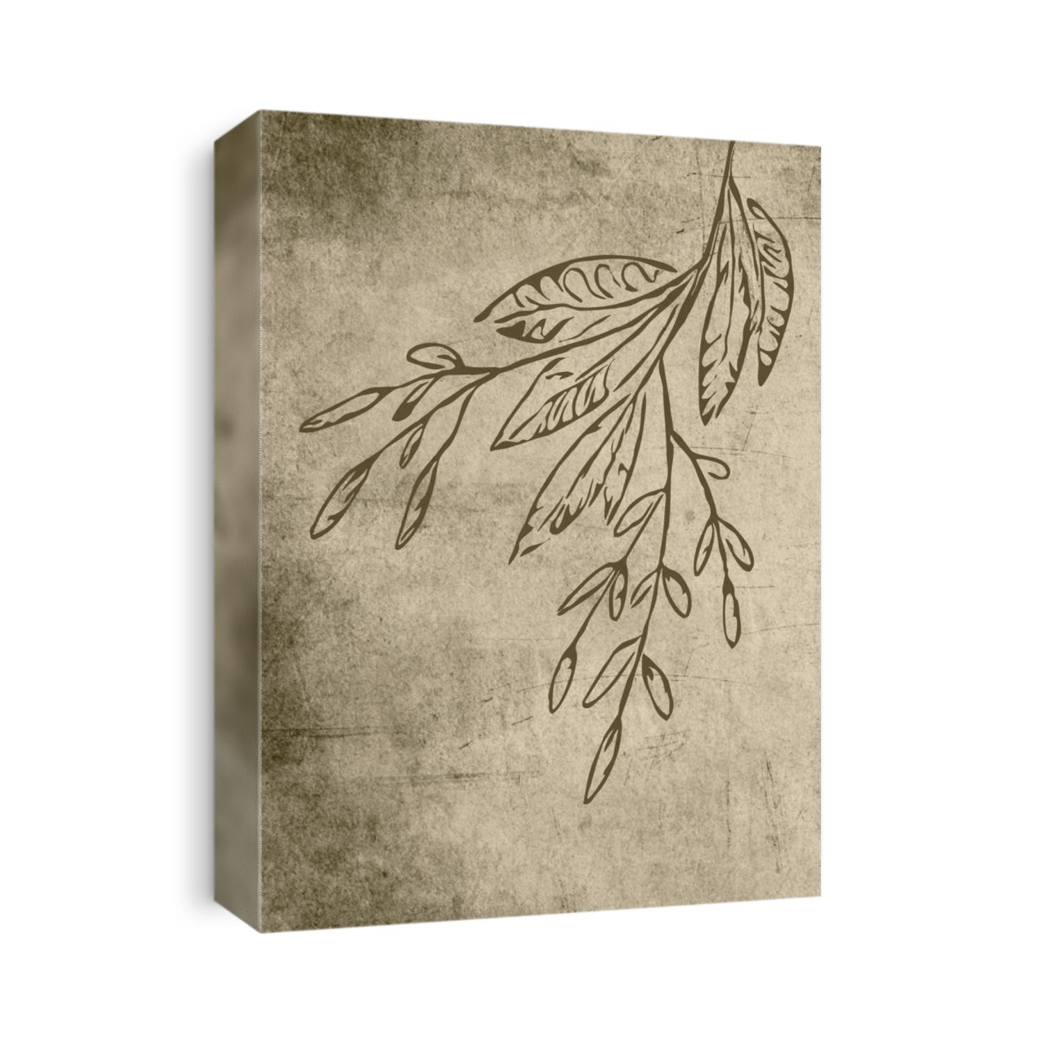 Neutral wall art. Printable illustration. Modern rustic wall decoration for the room. Modern house . Cover design, wallpaper. Retro, vintage leaves.
