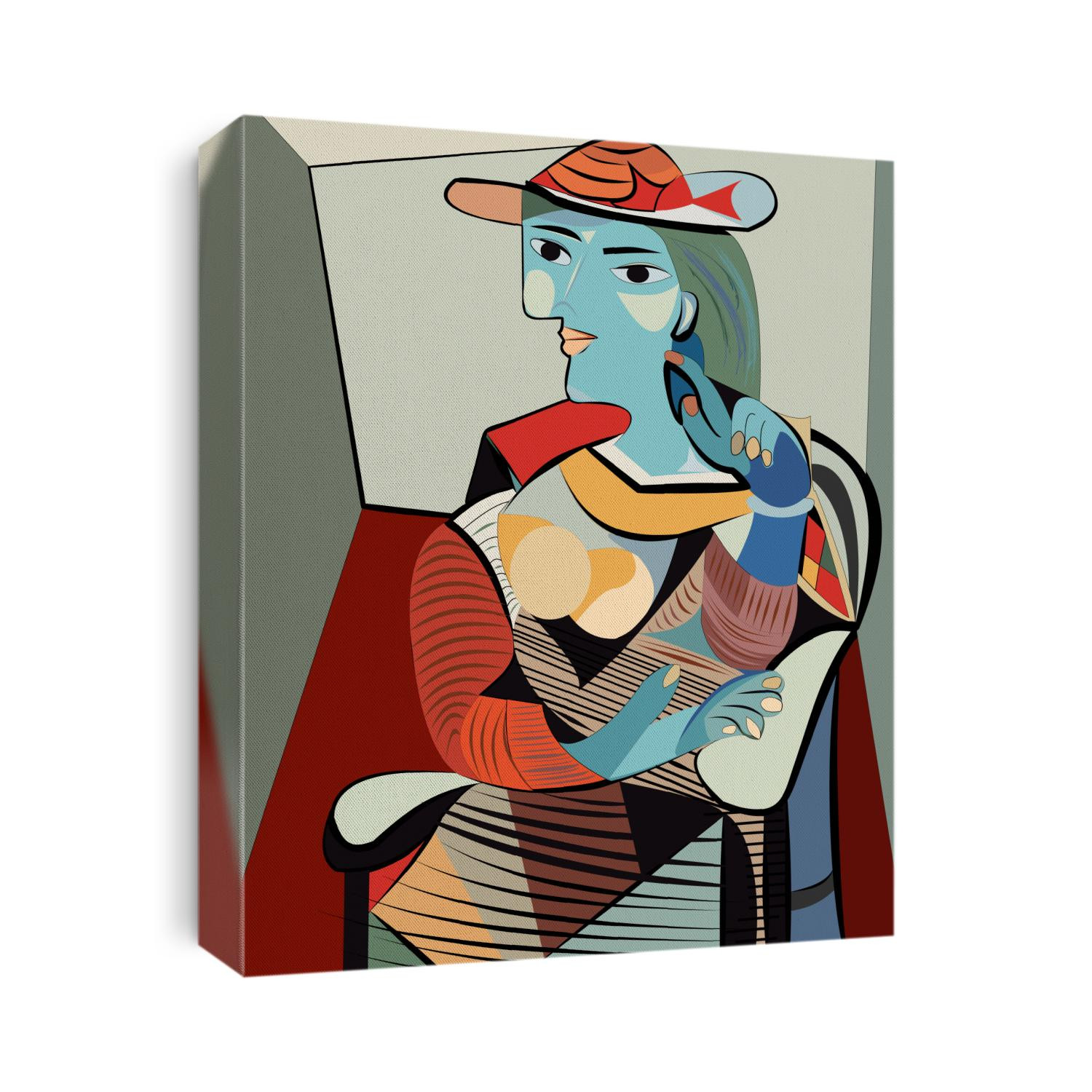 Colorful abstract background, cubism art style, woman with hat