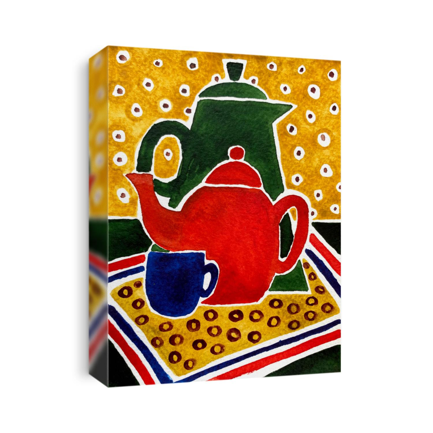 Still life illustration of drinking vessels. Hand drawn watercolr painting. Vertical picture for kitchen, cafe or restaurant interior