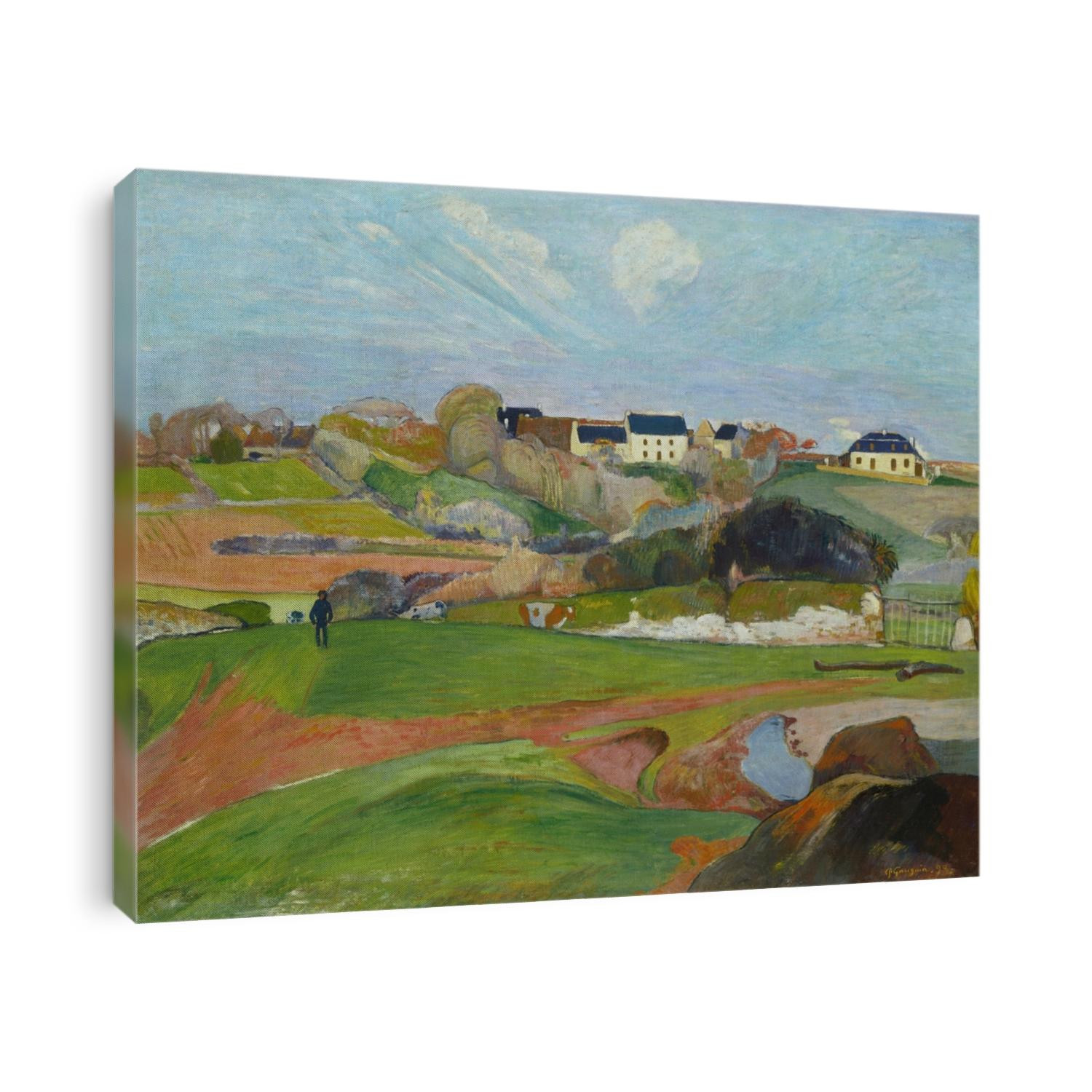Landscape at Le Pouldu, by Paul Gauguin, 1890, French Post-Impressionist painting, oil on canvas. Gauguin painted this from memory and sketches. Gauguin said, 'Don't copy nature too literally. Art is