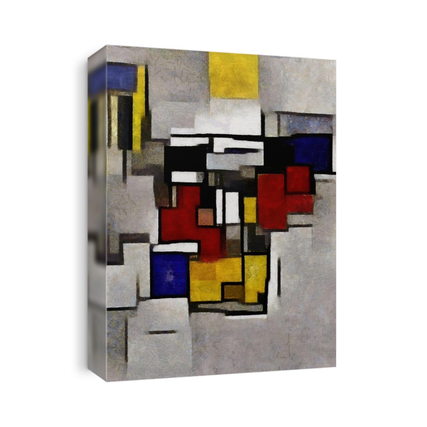 Primitive cubism. The minimalist story in vivid colours. Modern pop art Made in oil on canvas in the style of Piet Mondrian. Suitable for the concept of interior design or wall poster.