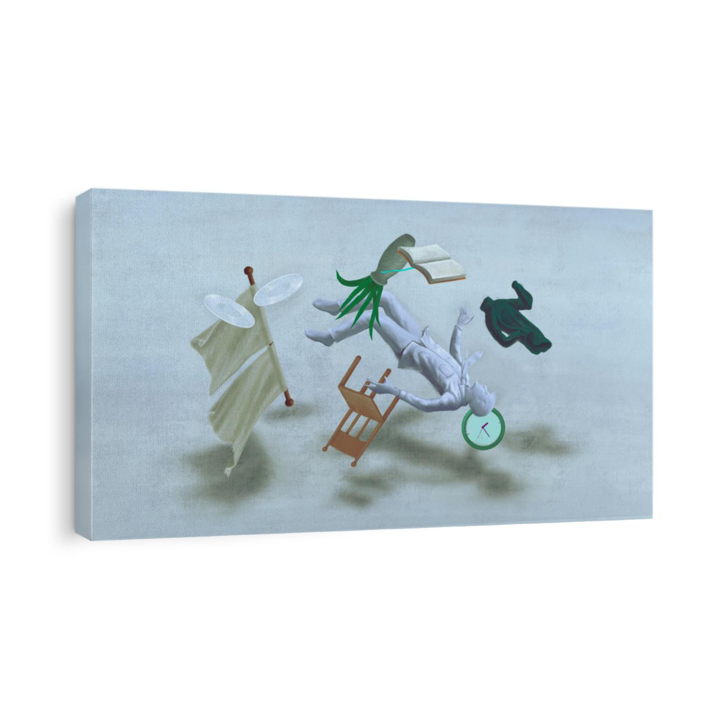 Depressed man in surreal room, lonely businessman, conceptual artwork, painting illustration, loneliness concept