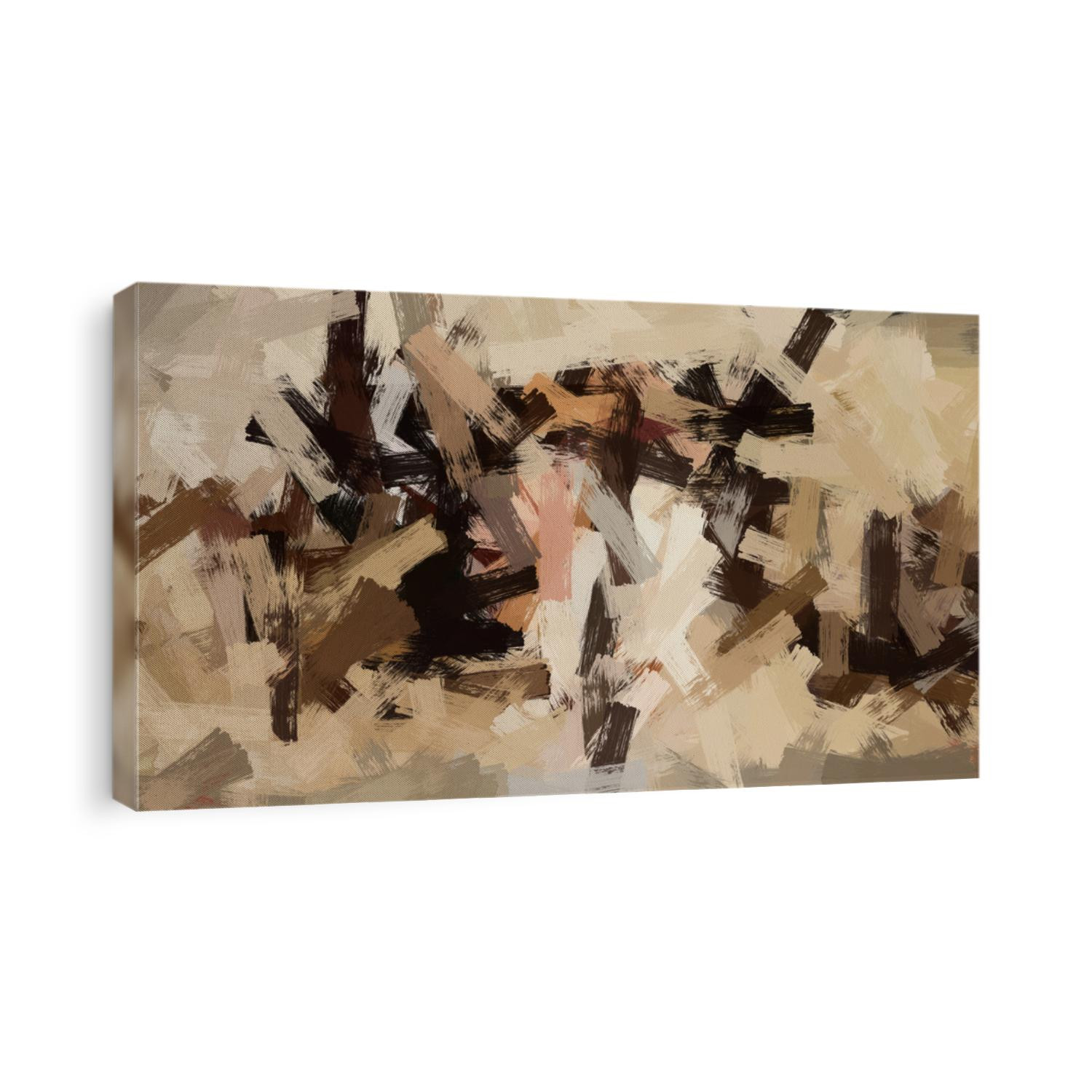 Abstract oil painting in beige and brown colors. Contemporary art - random paint strokes in warm colors. Abstract painting - jazz evening in the early 20th century.