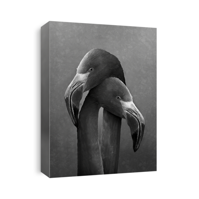 Modern Black And White Oil Painting Of Lovely Couple Orange Flamingos...