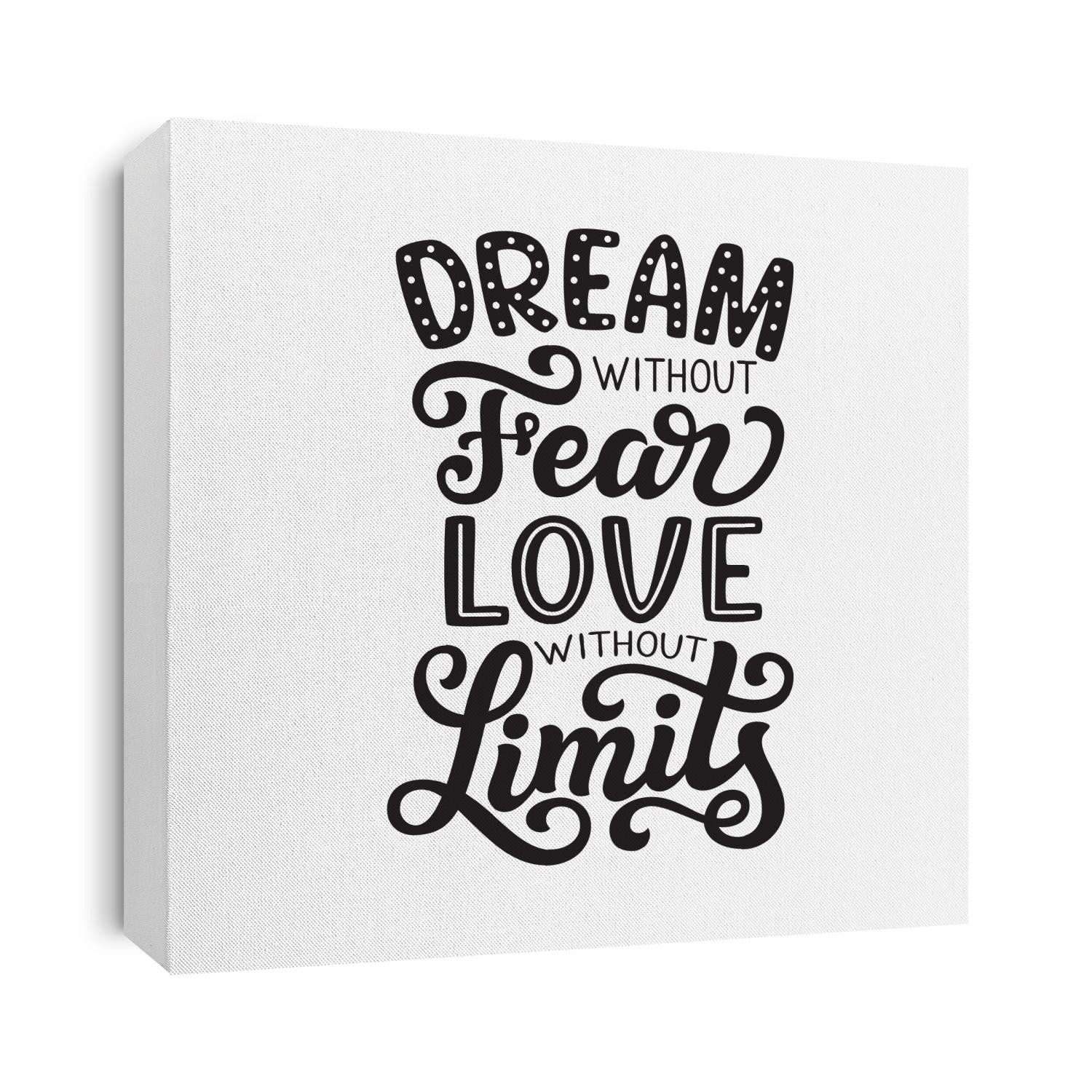 Dream without fear, love without limits. Hand drawn inspirational quote. Vector typography for posters, home decor, tees