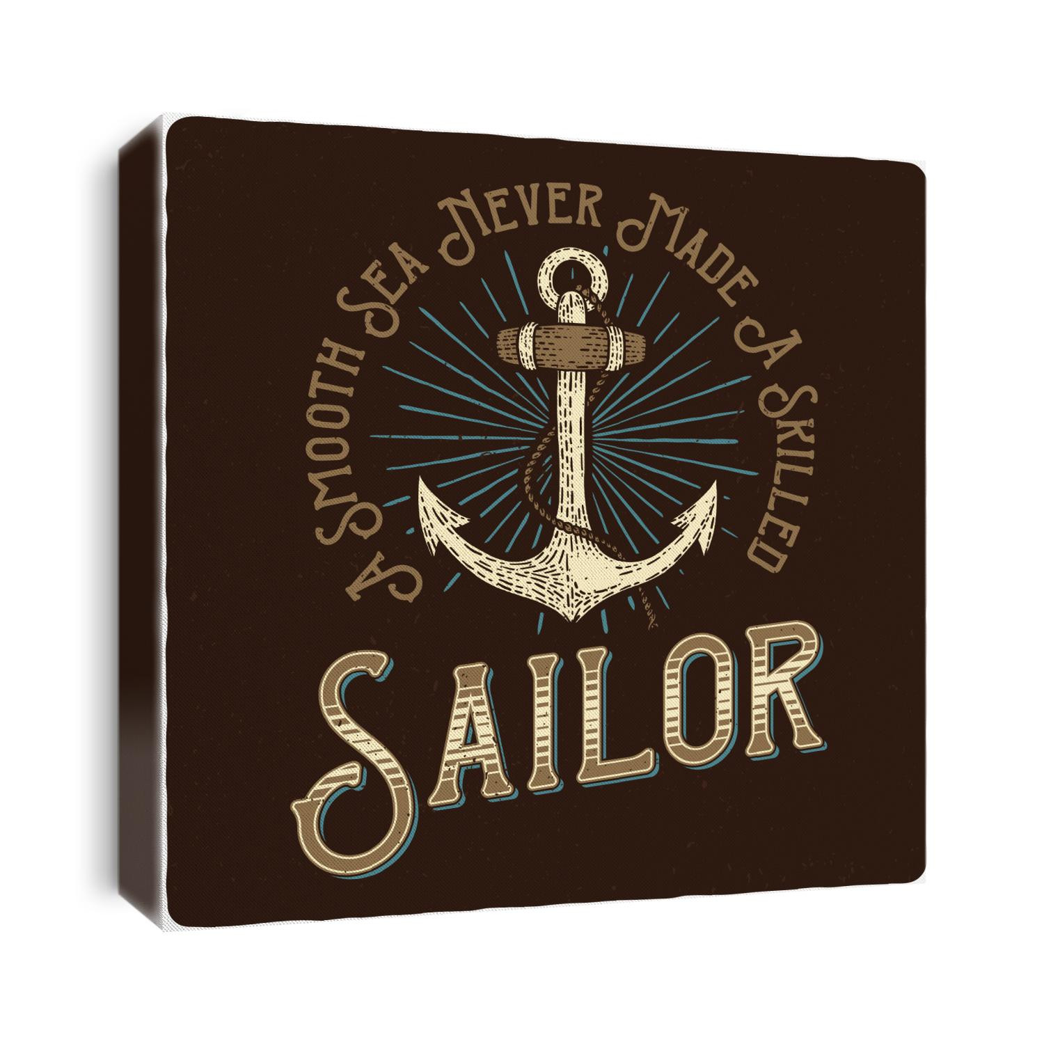 Nautical logo. Vintage poster or t-shirt design with hand drawn illustration of anchor.