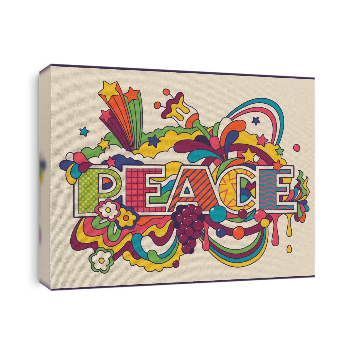 Peace Psychedelic Poster, Hippie Art Style Illustration