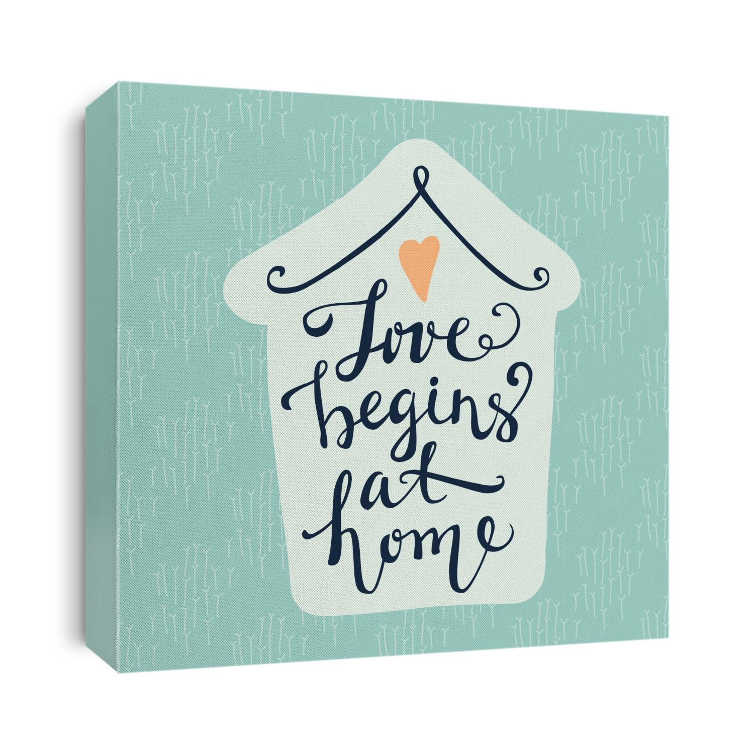 Love begins at home -  hand drawn lettering. Design element for greeting card, birthday card, mothers day card, poster, sticker, label.  
