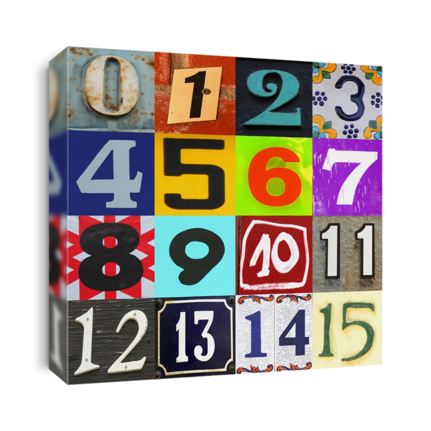 Numbers collection in different colours and patterns 0 to 15 