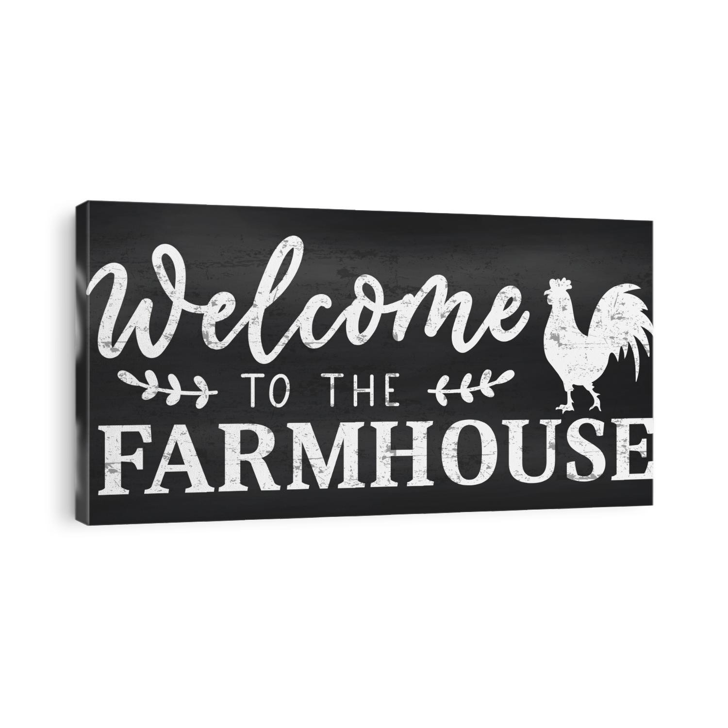 Welcome to the farmhouse cozy design with lettering and rooster.Farmhouse chalkboard design.Vector illustration.
