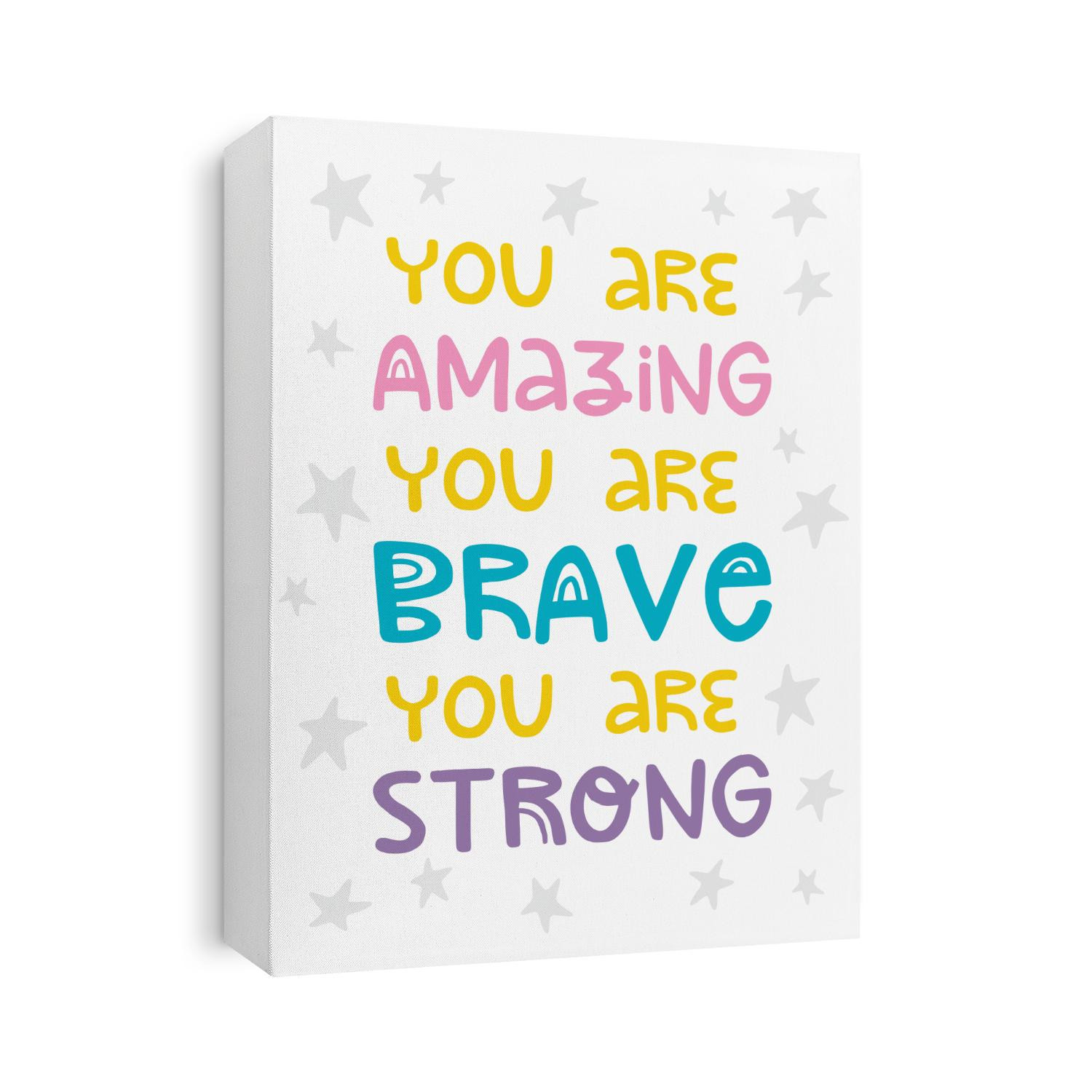 Hand drawn lettering design poster or greeting card for nursery, children's items decor, apparel. Fun cute naive style, bright colors.