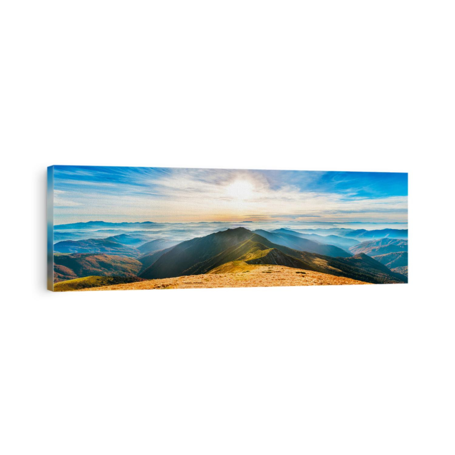 Mountain landscape at sunset. Panorama of beautiful view on hills