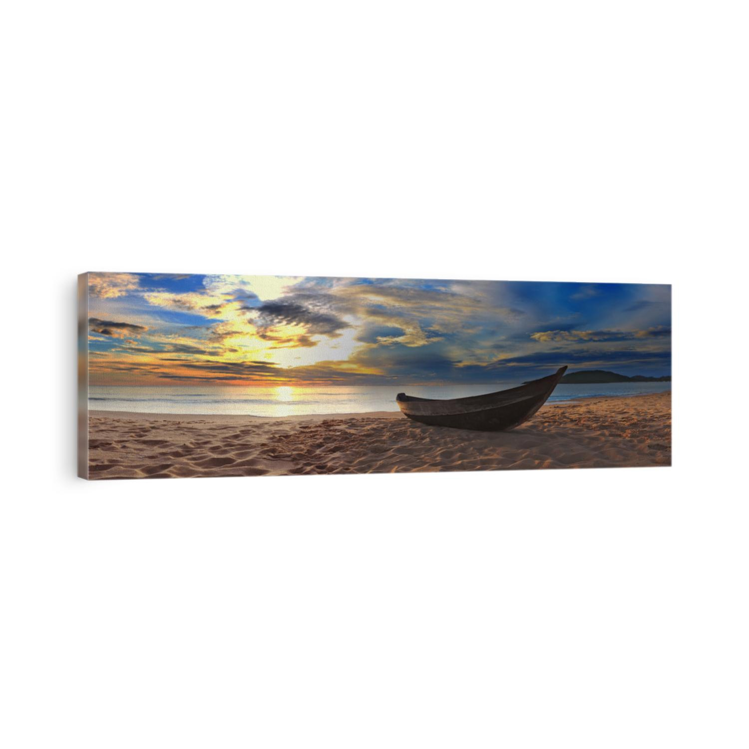 Old fisherman boat at the beach. Panorama