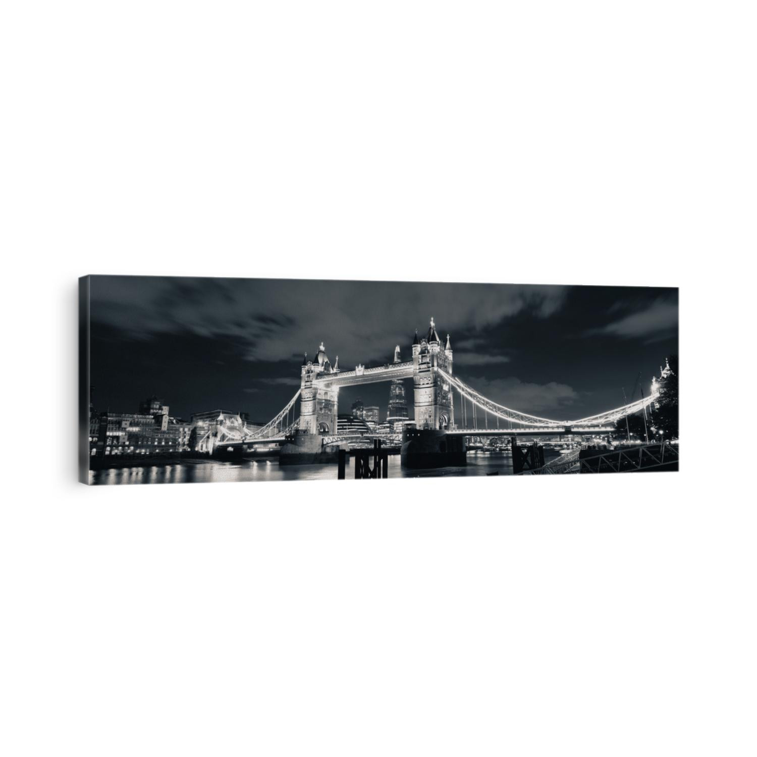 Tower Bridge panorama over Thames River at night in London