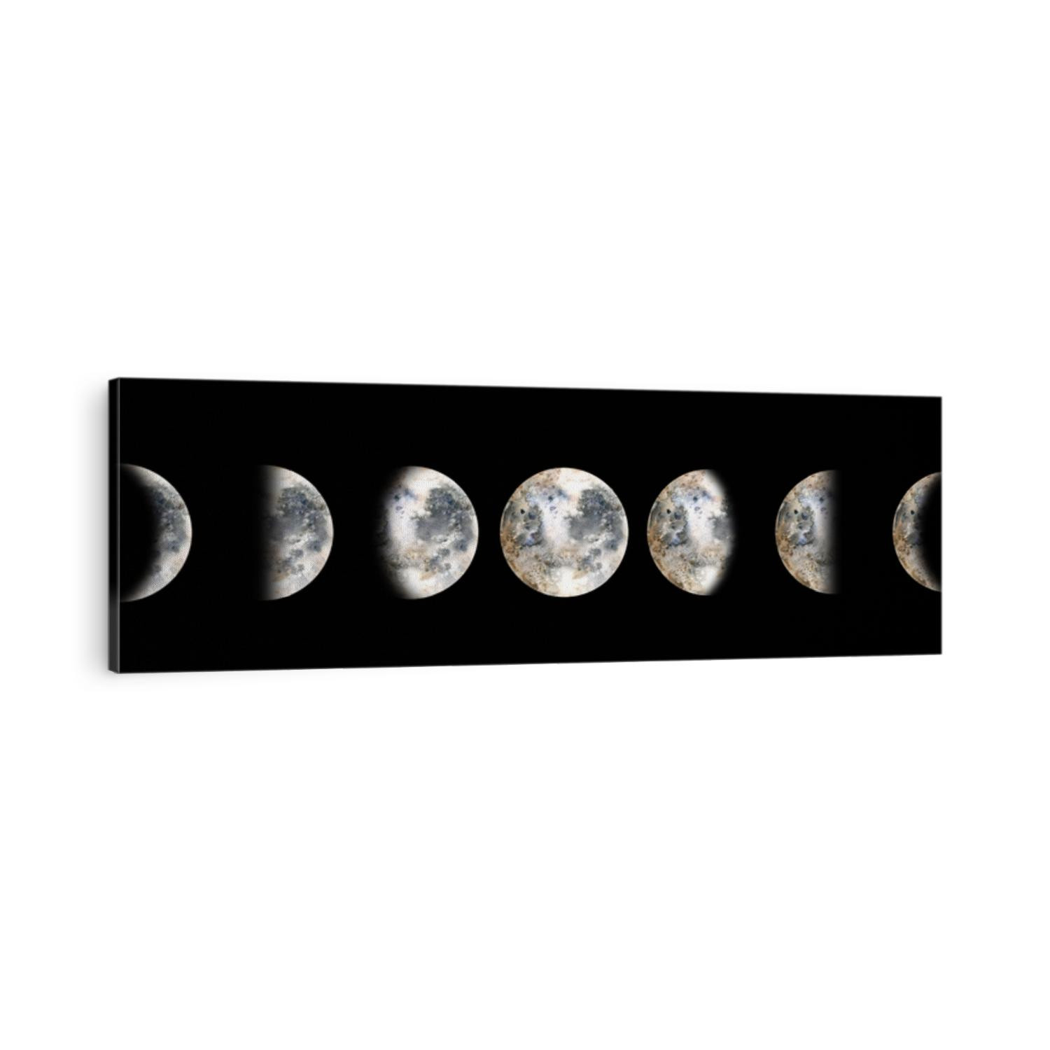 Moon phases. Watercolor illustration isolated on black background