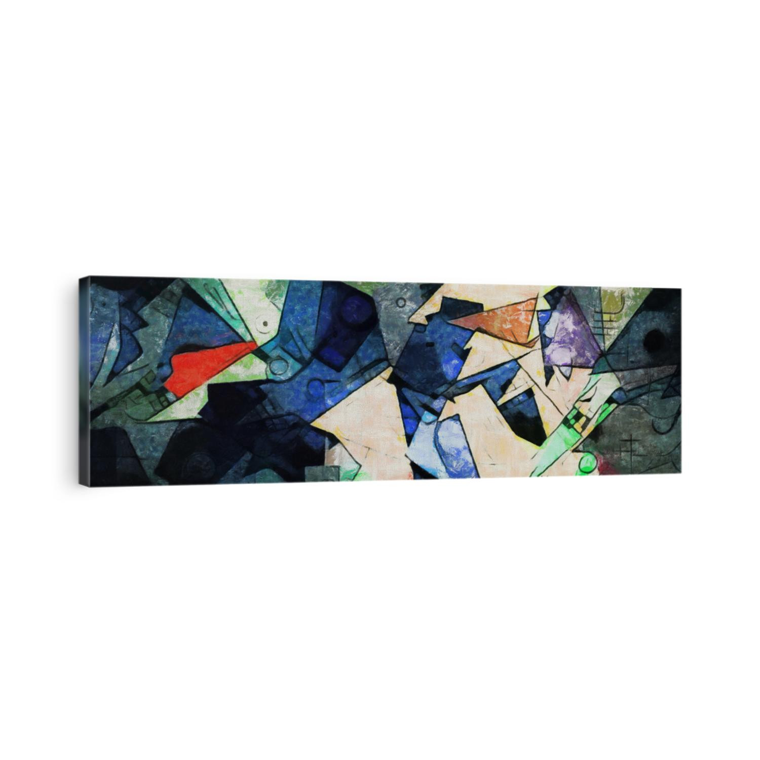 Panoramic abstract geometric painting in the style of Picasso. Oil on canvas with elements of pastel painting.