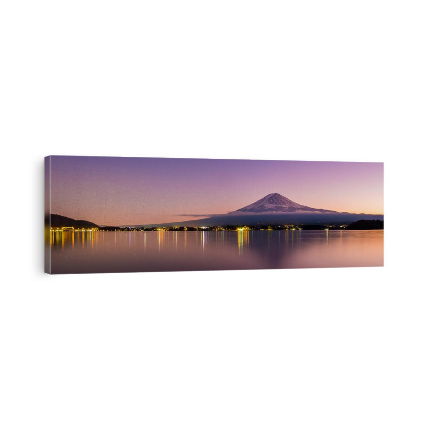 Aerial Panorama Landscape of Fuji Mountain. Iconic and Symbolic Mountain of Japan. Scenic Sunset Landscape of Fujisan at Evening Time, Kawaguchiko, Yamanashi, Japan.