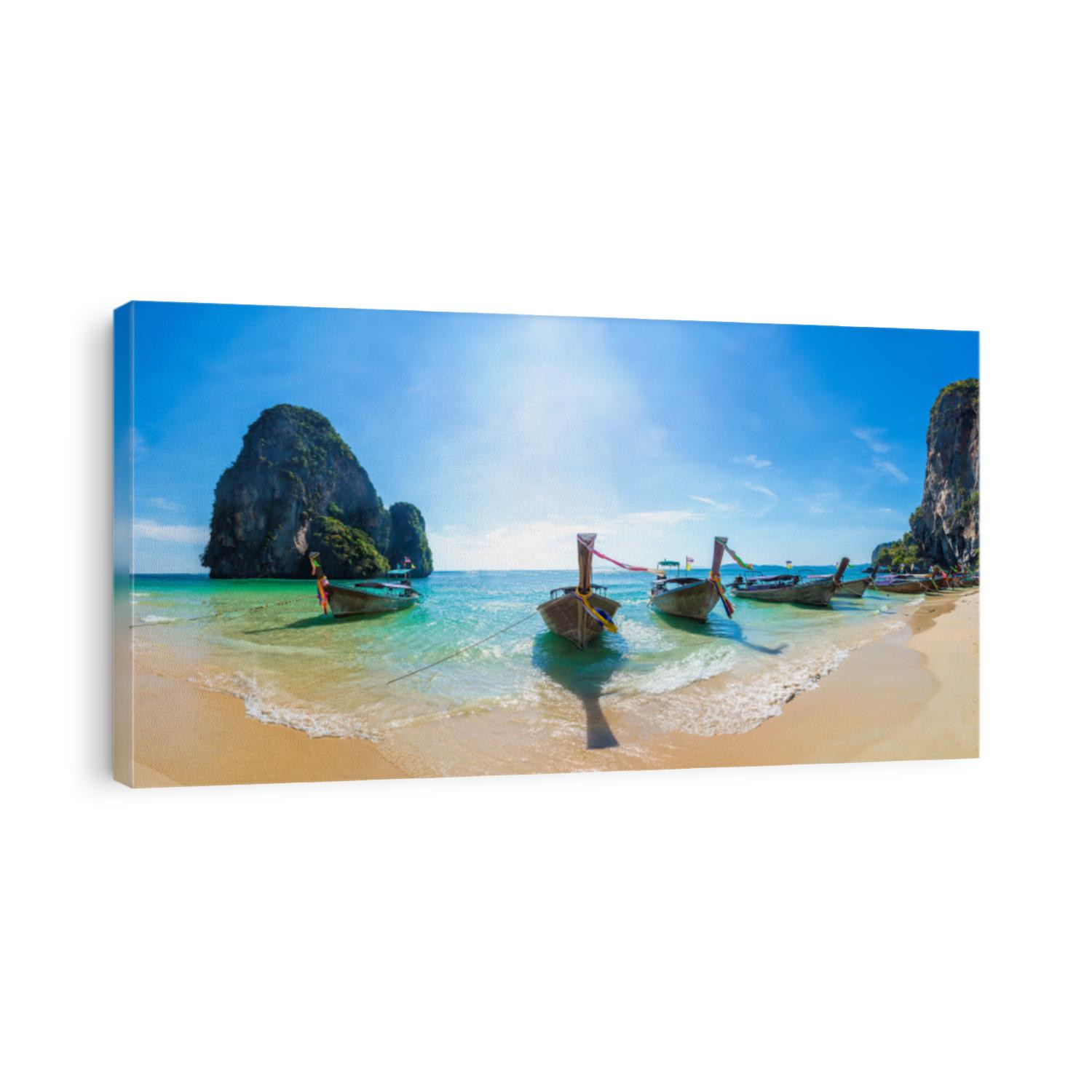Panorama of  Traditional long tail boat on Ao Phra Nang Beach, Krabi, Thailand in a summer day