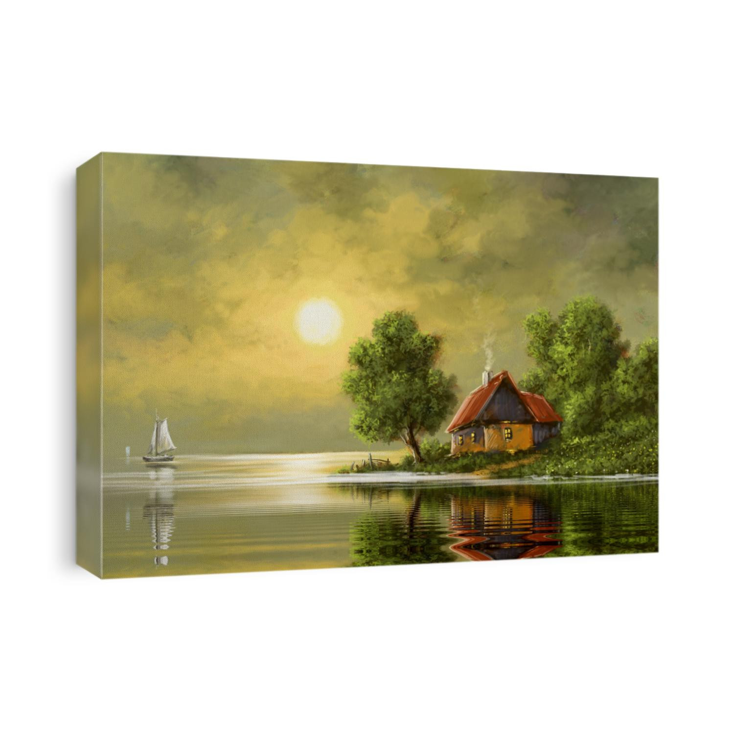 Oil paintings rural landscape. Fine art.