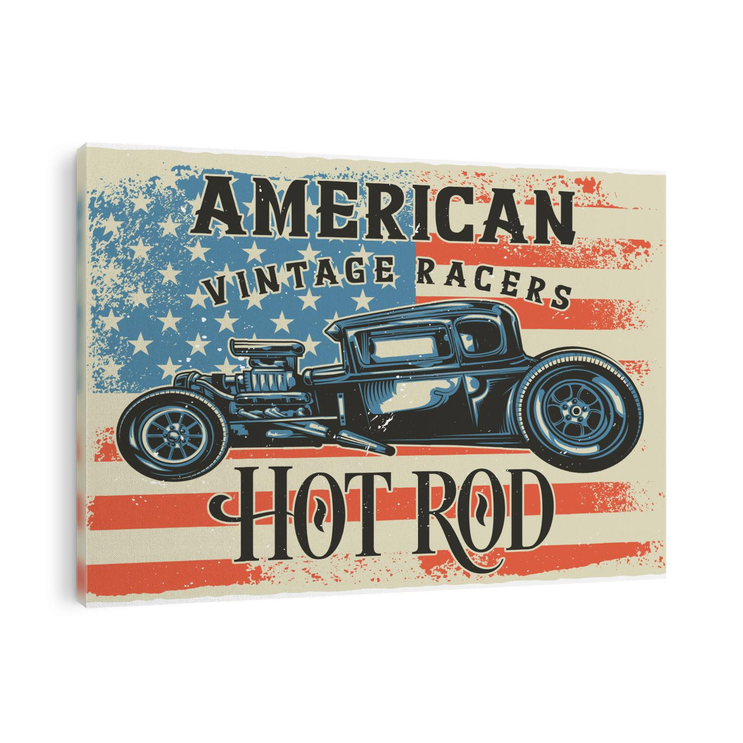 T-shirt or poster design with illustration of hot rod